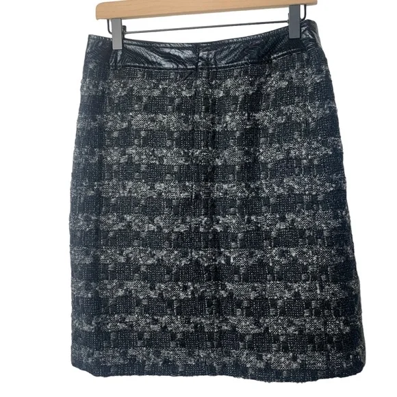 Tory Burch Leather Trimmed Tweed Pencil Skirt Wool Blend - Picture 9 of 9